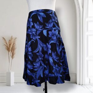 Ann Taylor Linen A Line Skirt Size 10 Blue Tropical Garden Knee Length